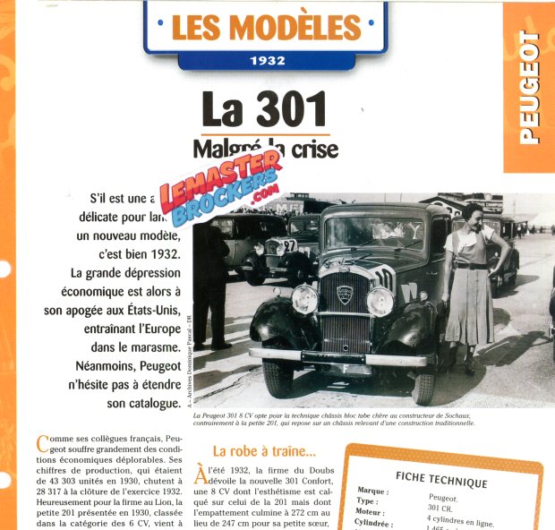 FICHE AUTO PEUGEOT 301 1932