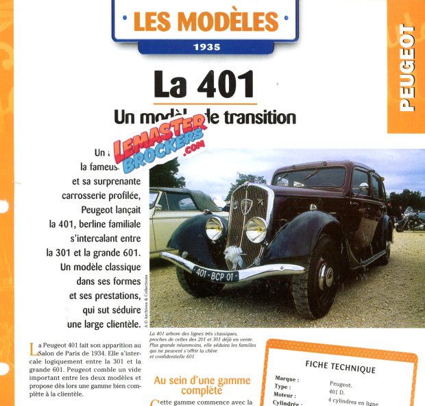 FICHE AUTO PEUGEOT 401 1935