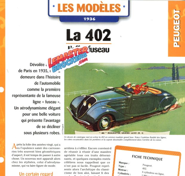 FICHE AUTO PEUGEOT 402 1936