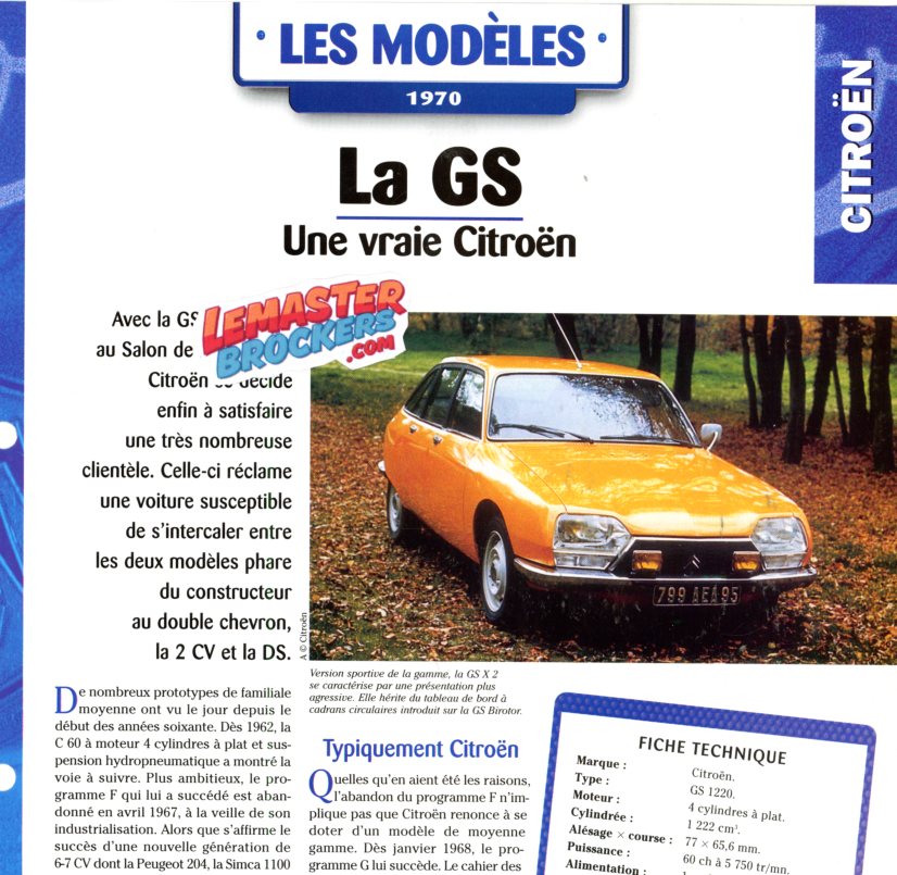 FICHE AUTO CITROEN GS 1970