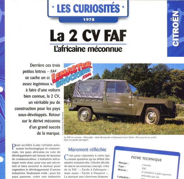 FICHE AUTO CITROEN 2CV FAF 1978