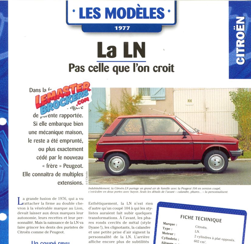FICHE AUTO CITROEN LN 1977