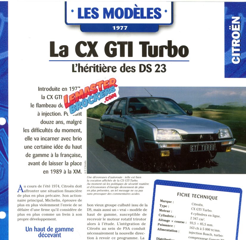 FICHE AUTO CITROEN CX GTI TURBO 1977