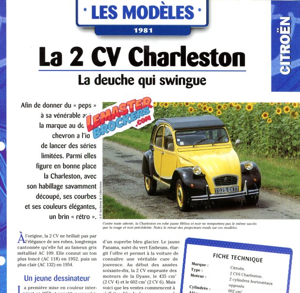 FICHE AUTO CITROEN 2CV CHARLESTON 1981
