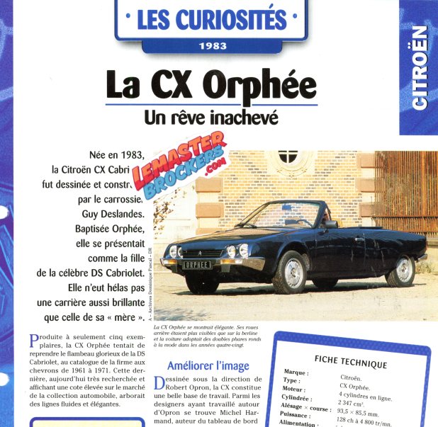 FICHE AUTO CITROEN CX ORPHEE 1983