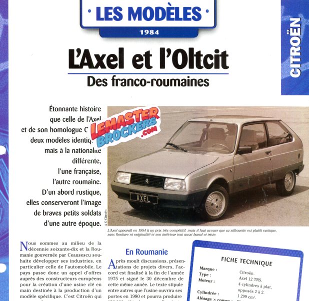 FICHE AUTO CITROEN AXEL 1984
