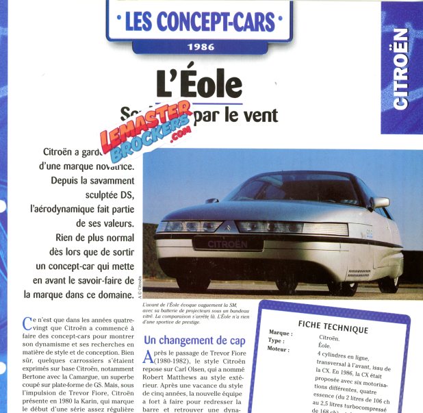 FICHE AUTO CITROEN CONCEPT-CARS EOLE 1986