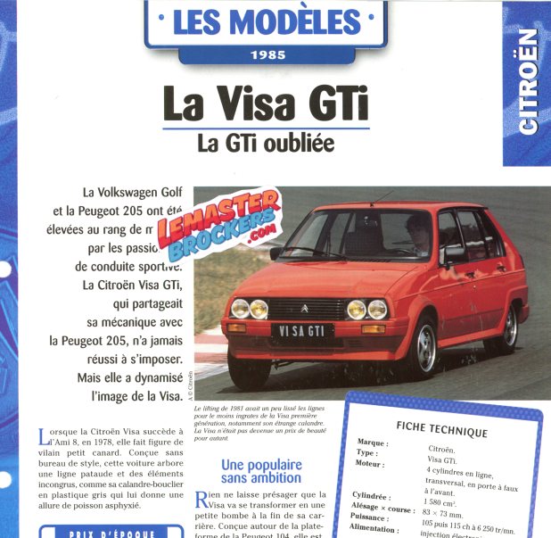 FICHE AUTO CITROEN VISA GTI 1985
