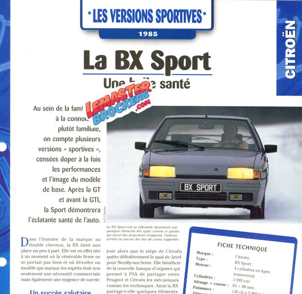 FICHE AUTO CITROEN BX SPORT 1985