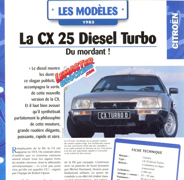 FICHE AUTO CITROEN CX 25 DIESEL TURBO 1983
