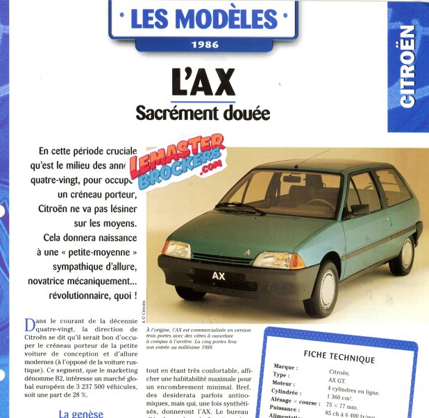 FICHE AUTO CITROEN AX 1986