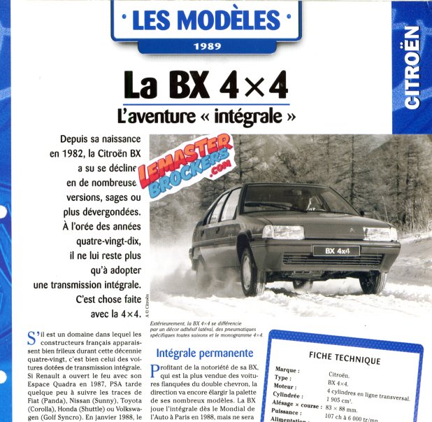 FICHE AUTO CITROEN BX 4X4 1989