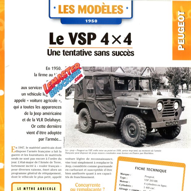 FICHE AUTO PEUGEOT VSP 4X4 1950