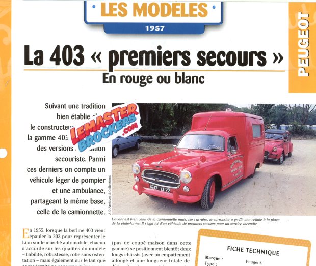 FICHE PEUGEOT 403 AMBULANCE 1957