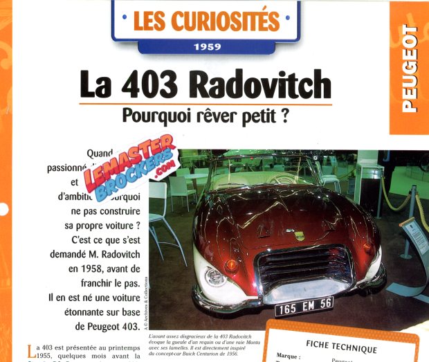 FICHE AUTO PEUGEOT 403 RADOVITCH 1959