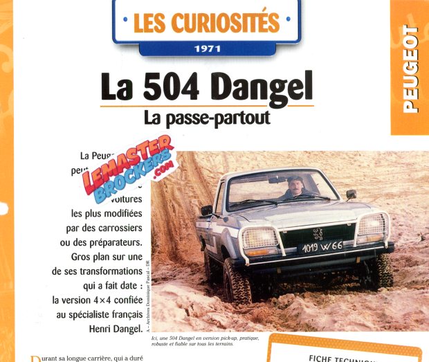 FICHE AUTO PEUGEOT 504 DANGEL 1971