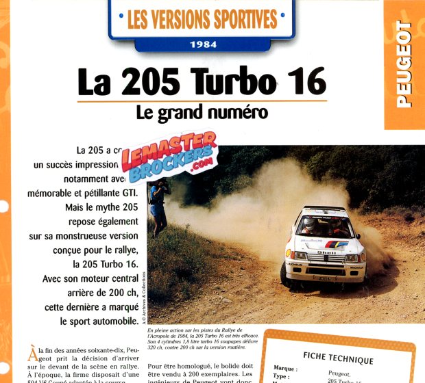 FICHE AUTO PEUGEOT 205 TURBO 16 1984