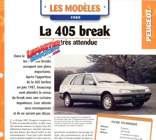 FICHE AUTO PEUGEOT 405 BREAK 1989