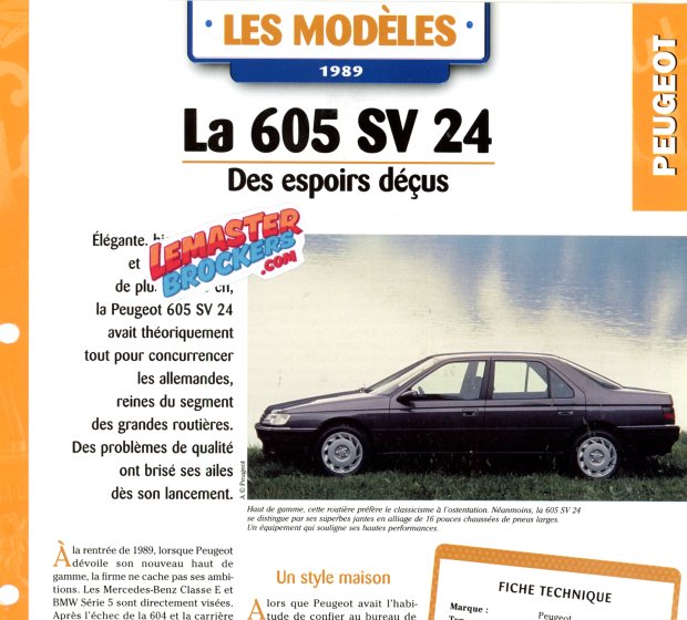 FICHE AUTO PEUGEOT 605 SV24 1989