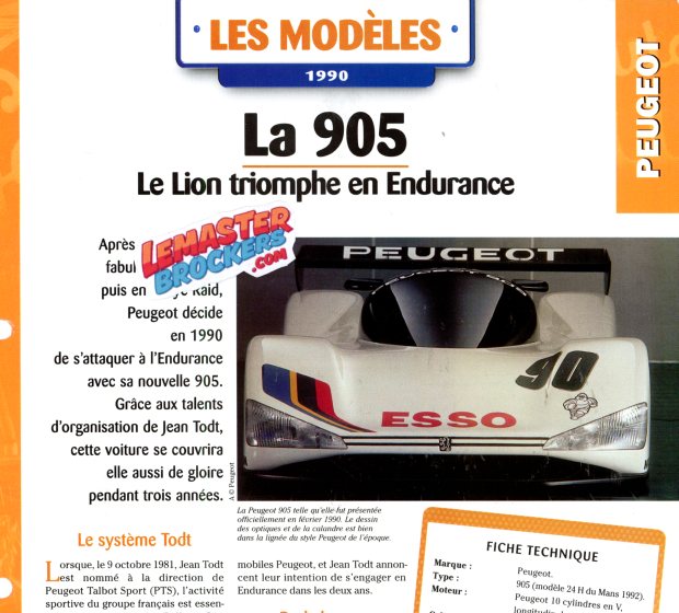 FICHE AUTO PEUGEOT 905 1990 24h du Mans