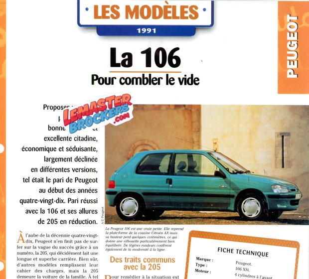 FICHE AUTO PEUGEOT 106 1991