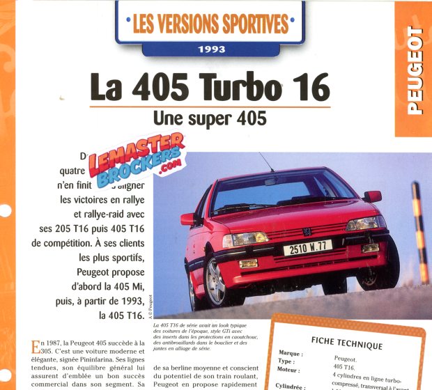 FICHE AUTO PEUGEOT 405 TURBO 16 1993