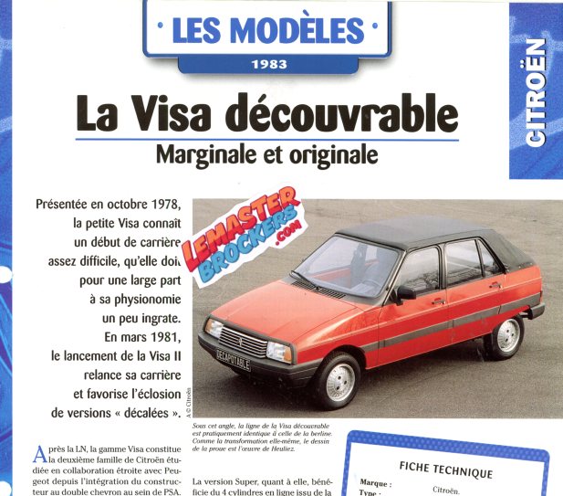 FICHE AUTO CITROEN VISA CABRIOLET 1983