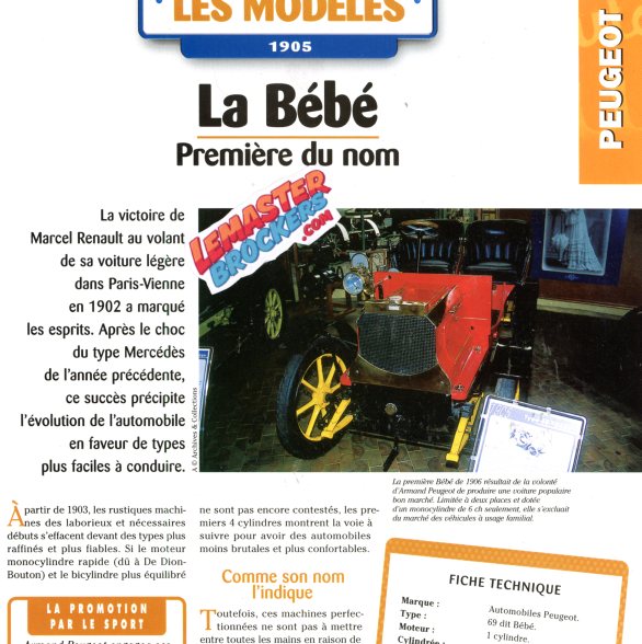 FICHE AUTO PEUGEOT BEBE 1905