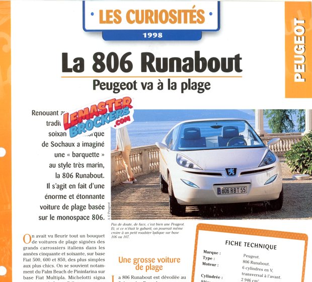 FICHE AUTO PEUGEOT 806 RUNABOUT 1998