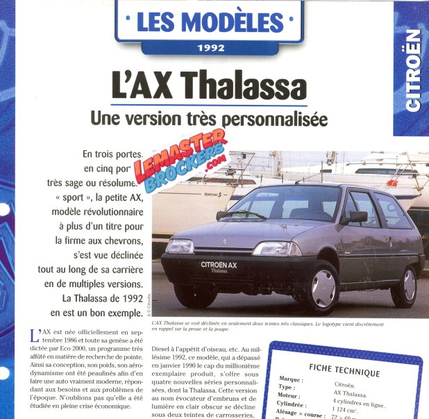 FICHE AUTO CITROEN AX THALASSA 1992