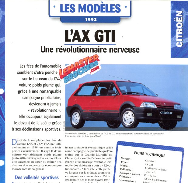 FICHE AUTO CITROEN AX GTI 1992