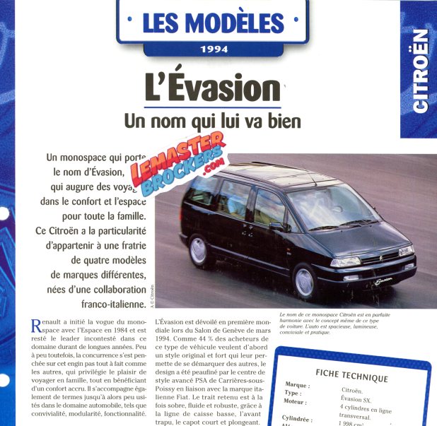 FICHE AUTO CITROEN EVASION 1994