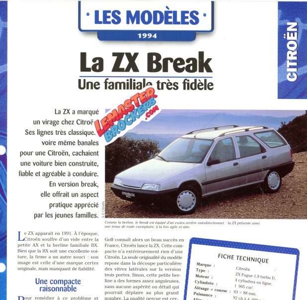 FICHE AUTO CITROEN ZX BREAK 1994