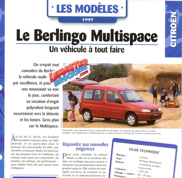 FICHE AUTO CITROEN BERLINGO MULTISPACE 1997