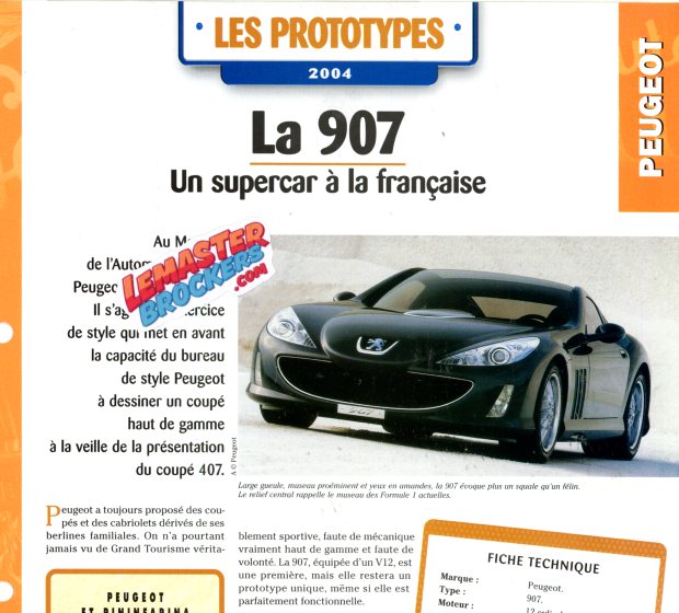 FICHE AUTO PEUGEOT 907 PROTOTYPE 2004