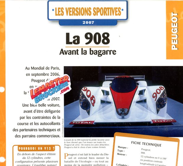 FICHE AUTO PEUGEOT 908 2007
