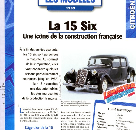 FICHE AUTO CITROEN TRACTION 15 SIX 1939