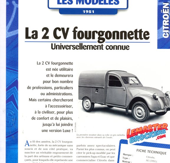 FICHE AUTO CITROEN 2CV FOURGONNETTE 1951