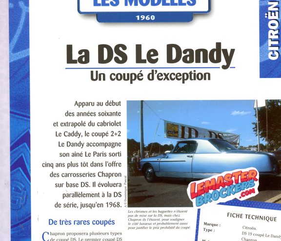 FICHE AUTO CITROEN DS LE DANDY 1960