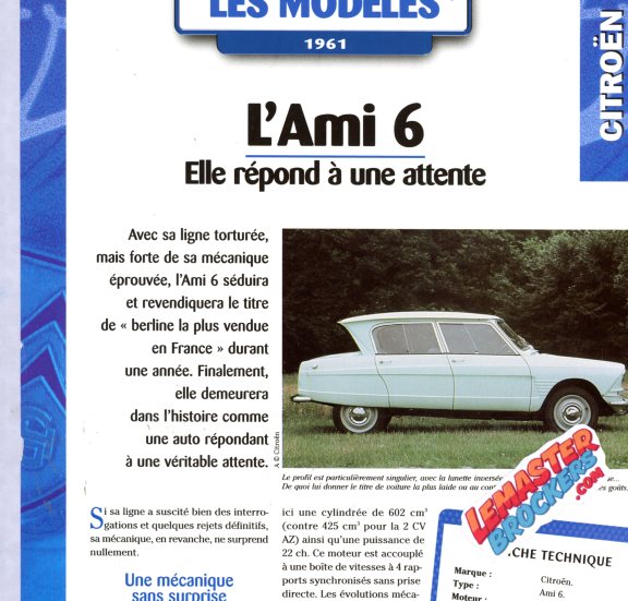 FICHE AUTO CITROEN AMI 6 1961