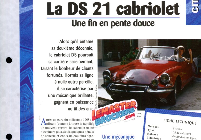 FICHE TECHNIQUE CITROEN DS 21 CABRIOLET 1967