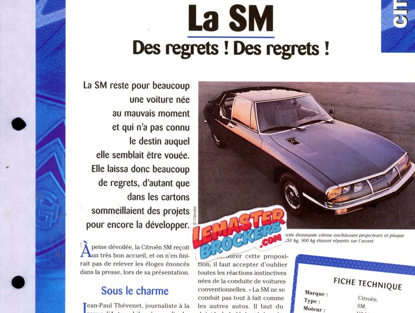 FICHE TECHNIQUE CITROEN SM 1971 MOTEUR MASERATI V6