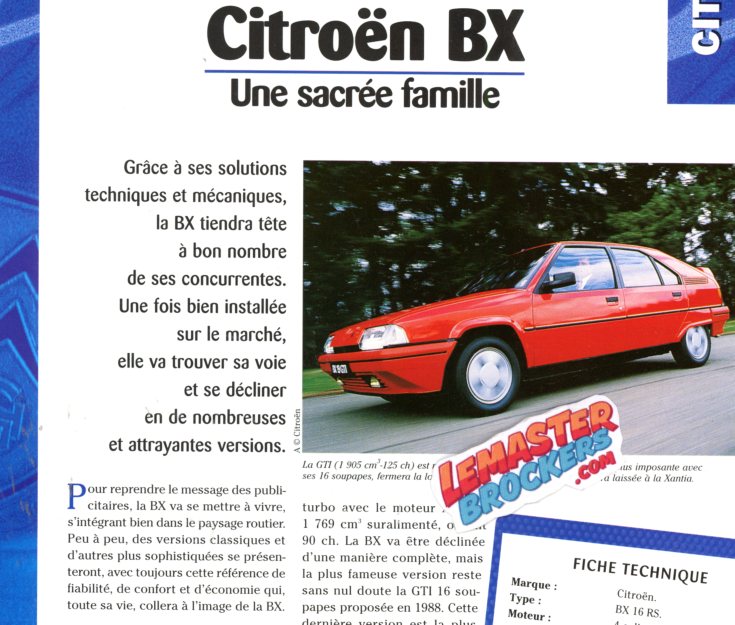 FICHE TECHNIQUE CITROEN BX 1982