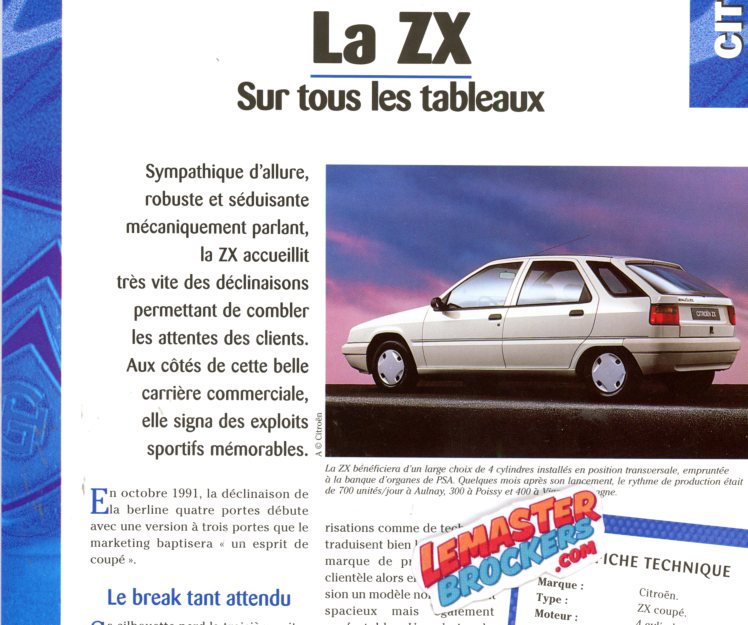 FICHE TECHNIQUE CITROEN ZX 1991