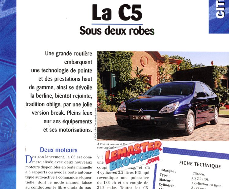 FICHE TECHNIQUE CITROEN C5 2001