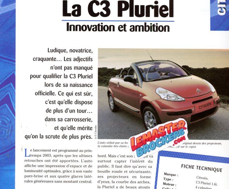 FICHE TECHNIQUE CITROEN C3 PLURIEL 2003