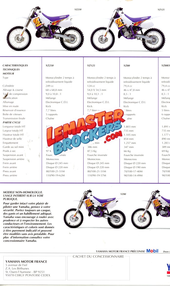 BROCHURE MOTO YAMAHA YZ250 YZ125 YZ80 YZ80LW 1995