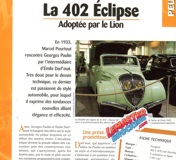 FICHE TECHNIQUE PEUGEOT 402 ECLIPSE 1935