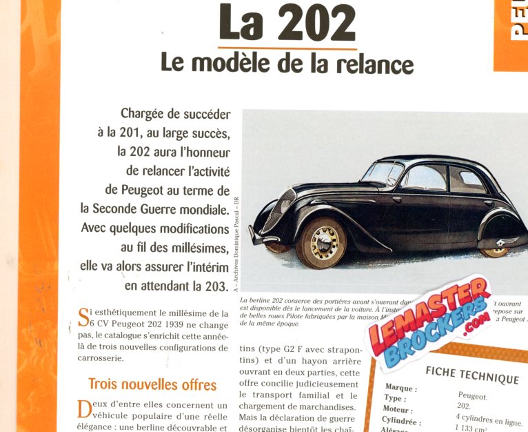 FICHE TECHNIQUE PEUGEOT 202 - 1938