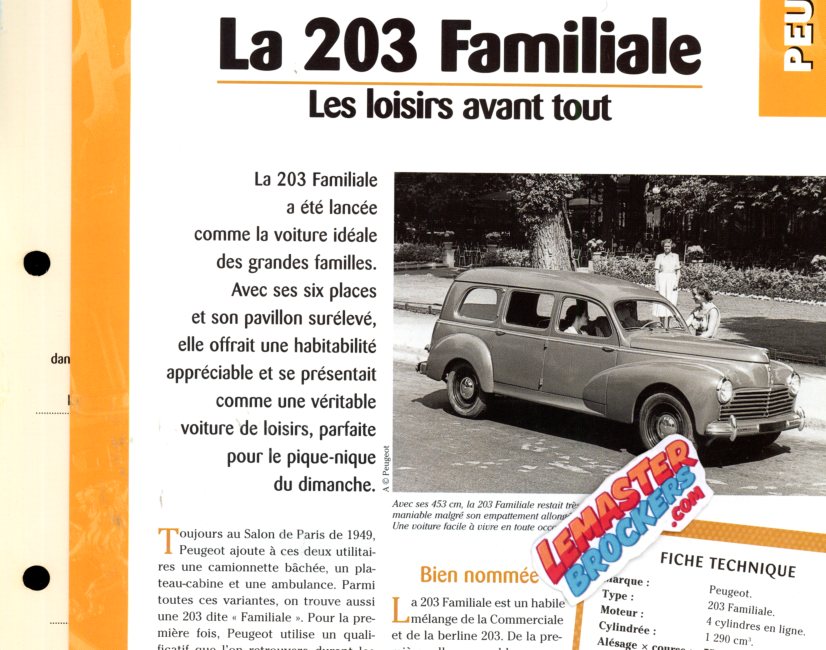 FICHE TECHNIQUE PEUGEOT 203 FAMILIALE